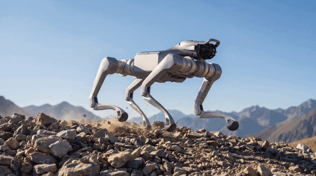 Tålig robothund i utomhusmiljö